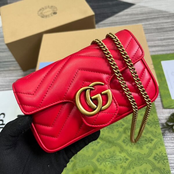 GUCCI GG MARMONT MATELASS SUPER MINI BAG RED 16.5CM 476433 DTDHT 6832 - Image 6