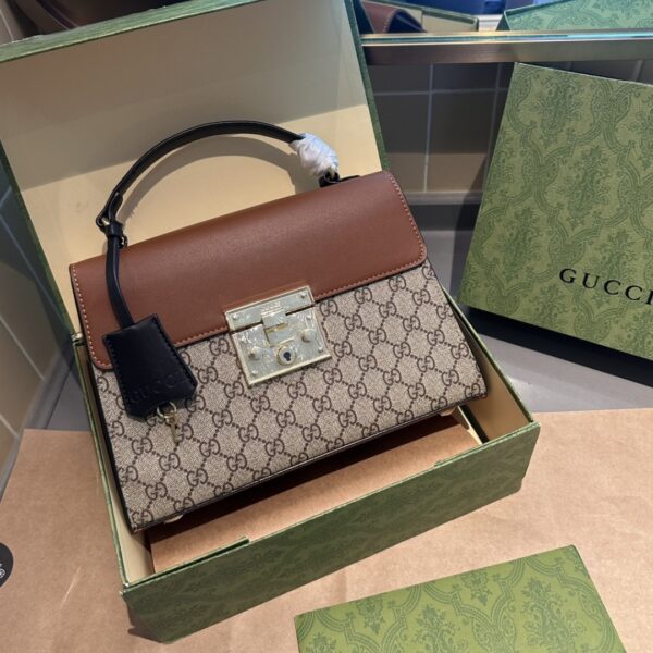 GUCCI PADDLE LOCK GG SUPREME TOP HANDLE BROWN 28CM 453188 1XGUK5BG314 - Image 2